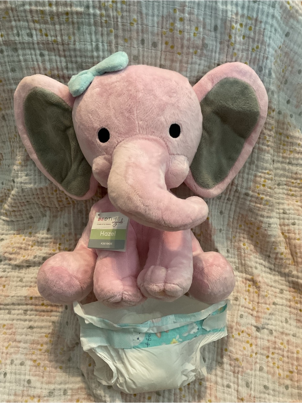 Bedtime Hazel Pink Elephant Plush toy with diaper twinkle toes 9” NEW